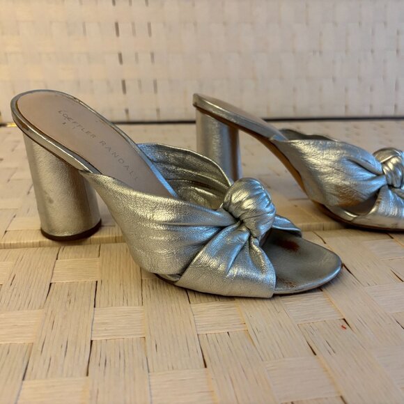 Loeffler Randall Coco Knotted Silver Metallic Leather Mules - Picture 2 of 4